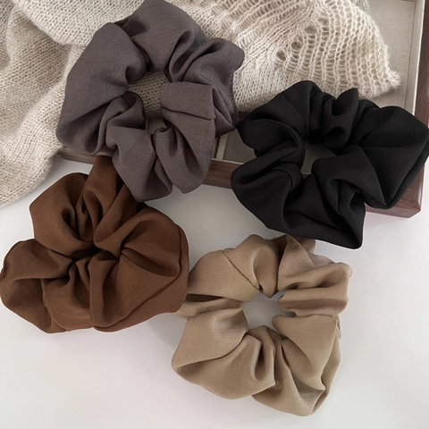 French Vintage Pleated Fabric Scrunchies Solid Color Elastic Hair Ties Elegant Coffee Series Ponytail Holder Hair Accessories For Women
