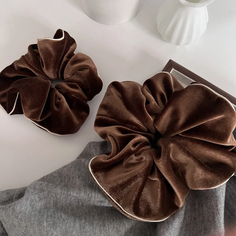 Franse Vintage Fluwelen Scrunchies Met Contrastbies Elegante Oversized Haarbanden Voor Dames Dagelijkse Veelzijdige Hoofddeksels Accessoires