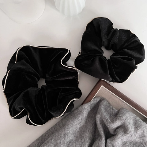 Franse Vintage Fluwelen Scrunchies Met Contrastbies Elegante Oversized Haarbanden Voor Dames Dagelijkse Veelzijdige Hoofddeksels Accessoires
