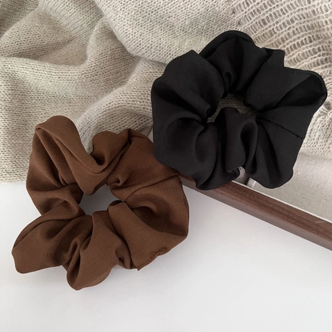 French Vintage Pleated Fabric Scrunchies Solid Color Elastic Hair Ties Elegant Coffee Series Ponytail Holder Hair Accessories For Women