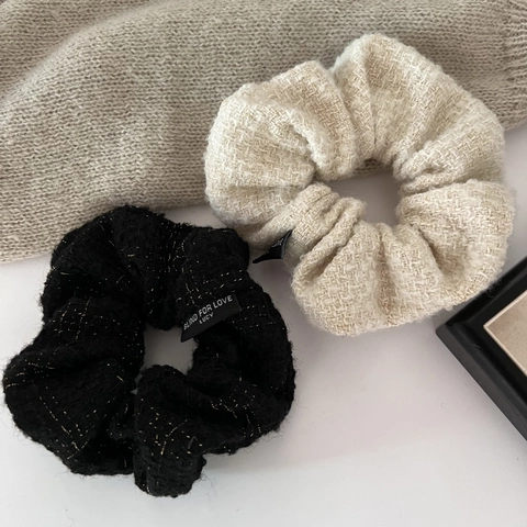 Vintage Tweed Ruitjes Scrunchies En Gewatteerde Hoofdband Metaaldraad Elegante Geplooide Haarelastiekjes Voor Dames Haaraccessoires