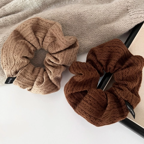 Women Knitted Cable Pattern Scrunchies Autumn Winter Soft Polyester Elastic Hair Ties Ponytail Holder Headwear