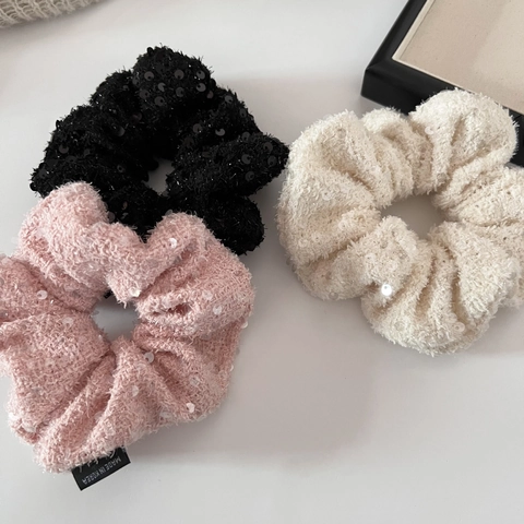 Women Sequin Tweed Scrunchies Shiny Sweet Style Elastic Hair Ties Korean Fashion Fabric Ponytail Holder Hair Accessories