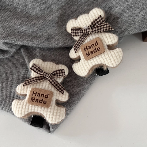 Cute Bear Bow Hair Clip Sweet Brown White Bear Duckbill Clip Soft Plush Animal Hairpins Girls Fashion Hair Accessory