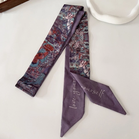 New Chinese Style Retro Ink Wash Scarf Hair Band Satin Ribbon For Women Elegant Versatile Thin Bag Streamer Headband Jewelry