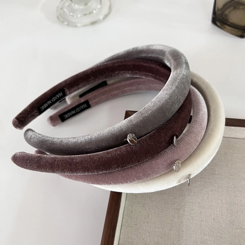 French Gold Label Velvet Fine Edge Padded Headband For Women Retro Solid Color Sponge Hair Band Korean Handmade Headpiece