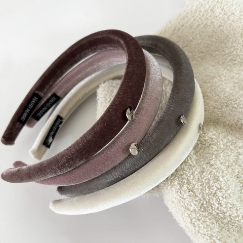 French Gold Label Velvet Fine Edge Padded Headband For Women Retro Solid Color Sponge Hair Band Korean Handmade Headpiece