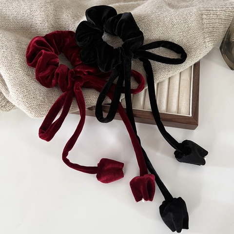 Elastici per Capelli in Velluto Retrò Francese con Fiocco e Nastro Tulipano Elegante Corda per Capelli con Perle Artificiali Donna