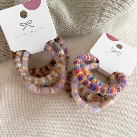Dames Herfst Winter Pluche Patchwork Scrunchies Veelkleurige Stof Elastische Haarbanden Zacht Warm Regenboog Paardenstaart Haarelastiekjes