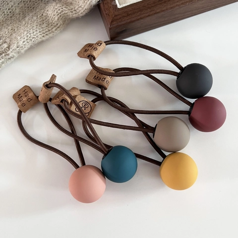 Autumn Winter Frosted Ball Elastic Hair Ties For Women Bear Label High Stretch Hair Rope Handmade Morandi Color Hair Band