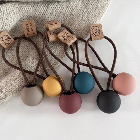 Autumn Winter Frosted Ball Elastic Hair Ties For Women Bear Label High Stretch Hair Rope Handmade Morandi Color Hair Band