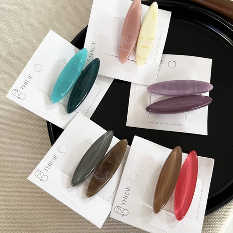 Korean Style Minimalist Candy Color Oval Hair Clips For Women Girls Marble Texture Resin Sweet Duckbill Bangs Side Clips