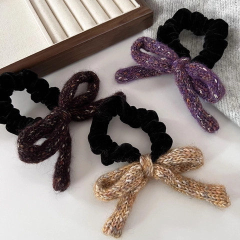 Coletero con Lazo de Punto Vintage para Mujer Retro Hilo de Lana Lazo para el Cabello Elástico Color Mezclado Anillo de Pelo