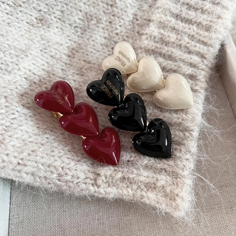 Korean Style Resin Heart Duckbill Clip Glossy Glaze Side Clip Retro Wine Red Creamy White Black Women Hair Accessory