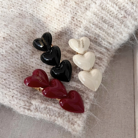Korean Style Resin Heart Duckbill Clip Glossy Glaze Side Clip Retro Wine Red Creamy White Black Women Hair Accessory