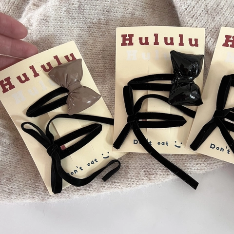 Korean Style Bowknot Hair Clip Hair Tie For Women Girls Vintage Artificial Leather Velvet Ribbon Bow Headwear Accessories