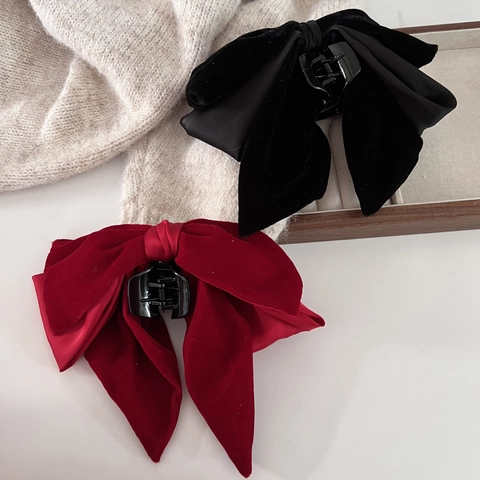 Pinza per Capelli con Grande Fiocco in Velluto e Raso Vintage Francese per Donna Elegante Accessori per Capelli
