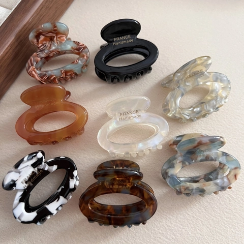 Pinza per Capelli Ovale in Fibra di Acetato Vintage per Donna Elegante Motivo Marmo Tartarugato Accessorio Stile Coreano