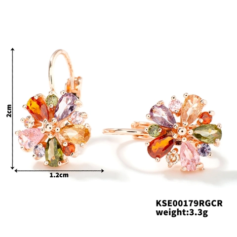 Elegante Kupfer Zirkonia Blume Brisur Ohrringe Für Damen Französischen Stil Bunte Florale Kristall Tropfen Ohrringe Mode Schmuck Geschenk