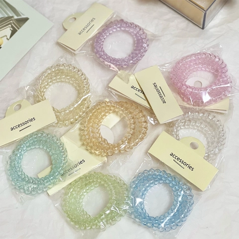 Haargummis Im Koreanischen Stil Bunte Spirale Telefondraht Für Damen Mädchen Elastischer Kunststoff Transparente Haarringe