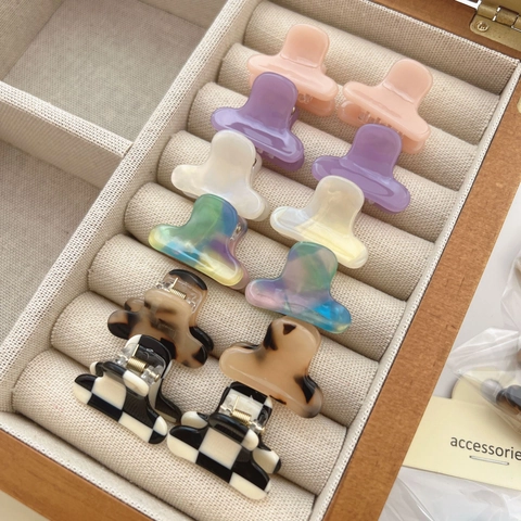 Mini Pinzas de Cangrejo de Acetato de Celulosa para Mujeres Niñas Pequeñas Pinzas Dulces Estampado de Damero Leopardo