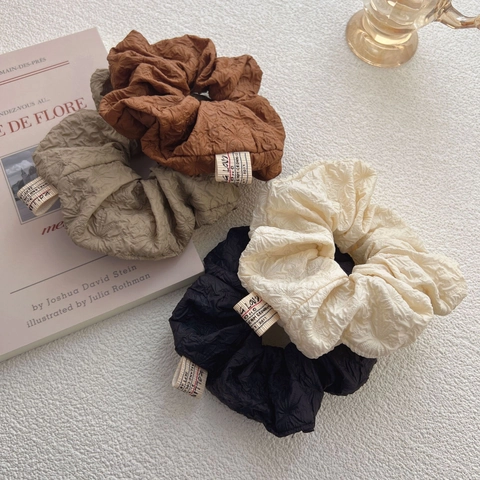 Large Solid Color Pleated Scrunchies Bubble Texture Hair Ties Korean Minimalist Oversized Fabric Hair Bands For Women Girls Daily Hair Accessories