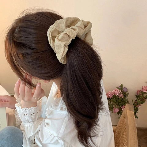 Large Solid Color Pleated Scrunchies Bubble Texture Hair Ties Korean Minimalist Oversized Fabric Hair Bands For Women Girls Daily Hair Accessories