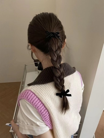 Vintage Schwarz Samt Schleife Haarspange Elegant Schleifenknoten Elastisch Haargummi Handgefertigt Herbst Winter Korean Style Damen