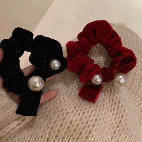 Orecchini Elastici per Capelli in Velluto con Perle Francesi Vintage per Donna Elegante Fiocco Accessori per Capelli Autunno Inverno