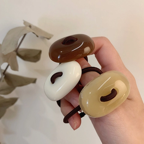 Minimalist Retro Resin Oval Bead Hair Ties For Women Vintage High Elasticity Hair Bands Autumn Winter Fashion Hair Accessories