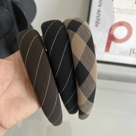 Cerchietto Imbottito in Spugna a Quadri Stile Preppy Vintage Donna Tesa Larga High Top Fascia per Capelli in Tessuto Autunno Inverno