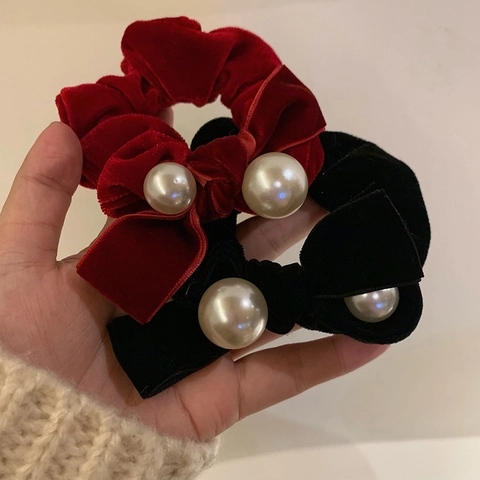 Orecchini Elastici per Capelli in Velluto con Perle Francesi Vintage per Donna Elegante Fiocco Accessori per Capelli Autunno Inverno