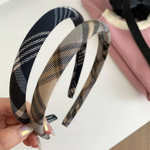 Cerchietto Imbottito a Quadri Vintage Preppy Donna Sottile in Tessuto Retro Spugna Accessori Capelli Autunno Inverno