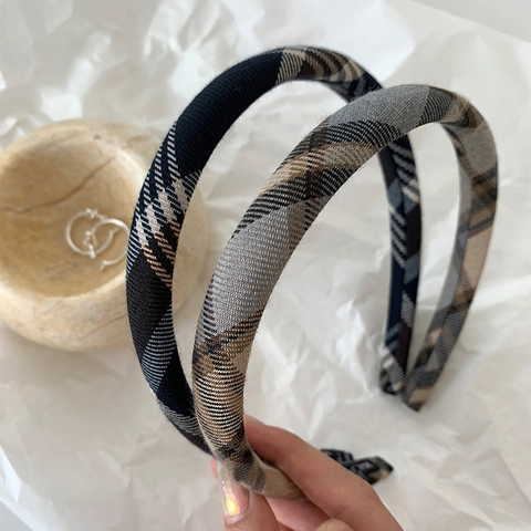 Cerchietto Imbottito a Quadri Vintage Preppy Donna Sottile in Tessuto Retro Spugna Accessori Capelli Autunno Inverno