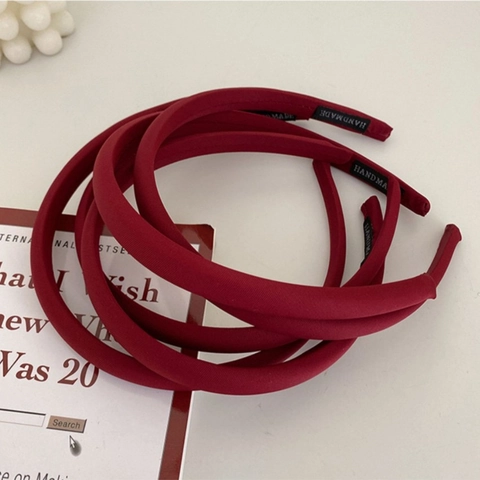 Koreanisch Vintage Weinrot Stoff Stirnband Handgefertigt Schmale Kante Einfacher Stil Retro Neujahr Damen Haarschmuck