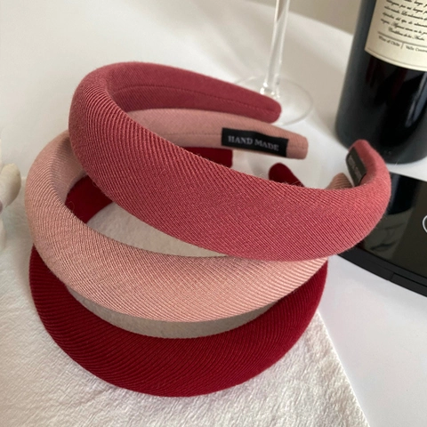 Vintage Solid Color Padded Sponge Headband For Women Korean Style Thick Fabric Hairband Retro Sweet High Cranial Top Accessory