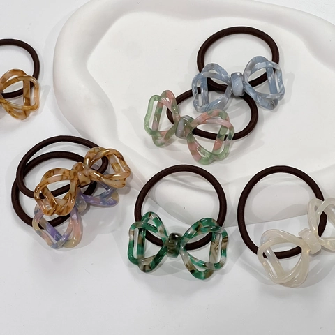 Fascetta per Capelli in Acetato a Fiocco Vuoto Stile Coreano Elegante Motivo Marmo Scrunchie ad Alta Elasticità per Donna
