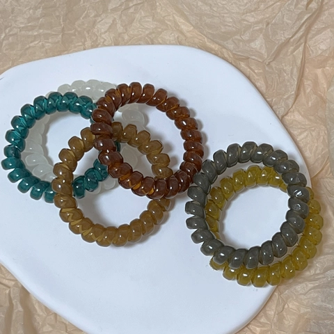 Jelly Color Traceless Telephone Line Hair Rings Elastic Spiral Hair Ties Plastic Resin Ponytail Holders For Women Hair Accessories