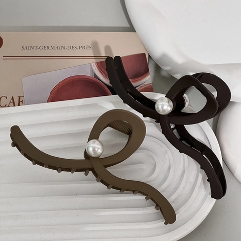 Pince per Capelli in Lega con Perla Artificiale Grande Stile Coreano Elegante Molletta in Metallo per Donna
