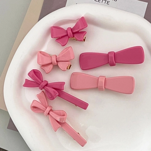 Set di Fermagli per Capelli con Fiocco in Resina Rosa Dolce per Donna Ragazza Stile Coreano Forcine a Becco d'Anatra Accessori