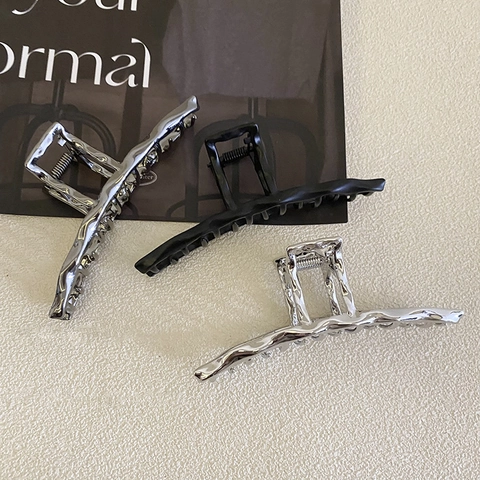 Pinza para el Pelo de Metal de Aleación Mujer Diseño Onda de Metal Líquido Clip de Tiburón Agarre Fuerte Accesorio Elegante