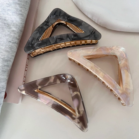 Geometrische Dreieck Acetat Haarklammer Elegant Marmor Textur Große Haarnadel Für Damen Starker Halt Dickes Haar Accessoire