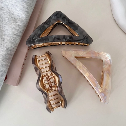 Geometrische Dreieck Acetat Haarklammer Elegant Marmor Textur Große Haarnadel Für Damen Starker Halt Dickes Haar Accessoire