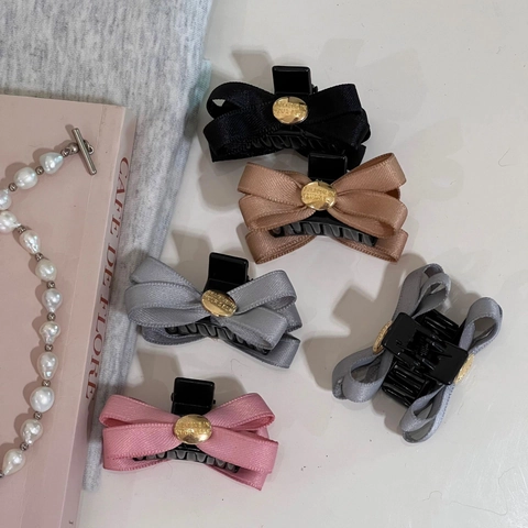 Pinza para el Cabello de Lazo de Satén Elegante Con Placa de Metal Redonda Dorada Accesorios para el Cabello Mujer Fiesta Dulce