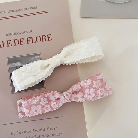 Süße Blumen Schleife Haarspange Spitze Stoff Entenschnabel-Clip Französisch Vintage Seitenclip Für Damen Haar Accessoires