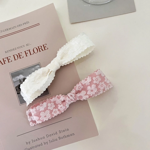 Süße Blumen Schleife Haarspange Spitze Stoff Entenschnabel-Clip Französisch Vintage Seitenclip Für Damen Haar Accessoires