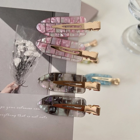 Korean Acetate Seamless Hair Clips Marble Grid No Trace Duckbill Hairpins For Women Makeup Styling Hair Accessories