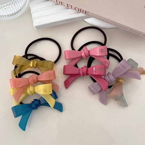 Franse Stijl Acetaat Strik Haarelastiek Voor Vrouwen Meisjes Koreaans Elegant Gouden Label Elastische Scrunchie Haaraccessoires