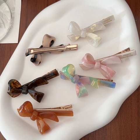 Französischer Stil Acetat Schleife Haarklammer Süß Schildpattmuster Pony Seitenclip Handgemachte Haaraccessoires Für Damen