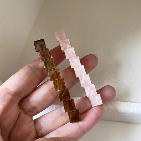 Geometrisches Quadrat Harz Haarspange Für Damen Elegant Marmormuster Entenschnabel-Clip Einfach Pony Clip Kopfschmuck Zubehör